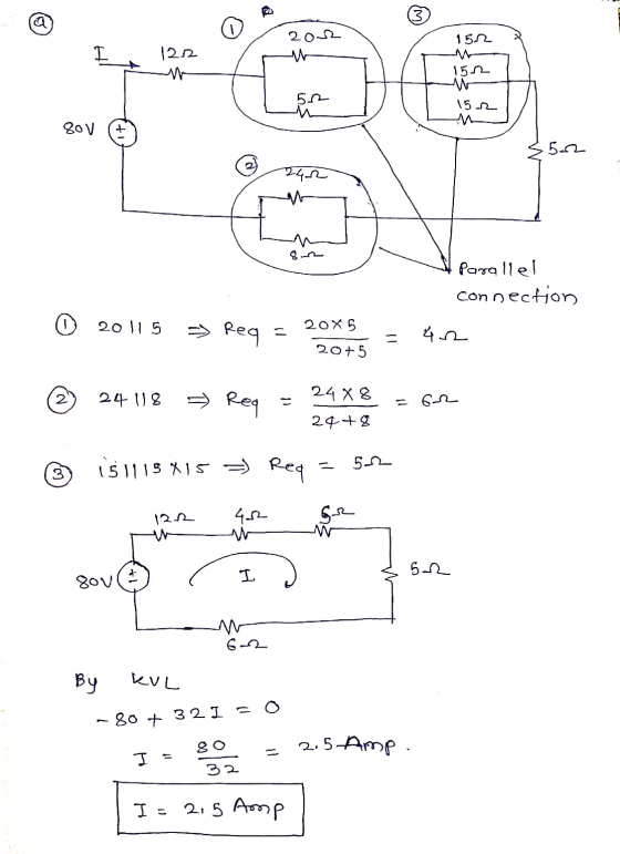 202 151 I 121 M 1512 ug 1522 80V + 35.2 242 Parallel con onnection 0 20115 -> Req= 20x5 42 20+5 2 811 too bad E - 24 X 8 24+8