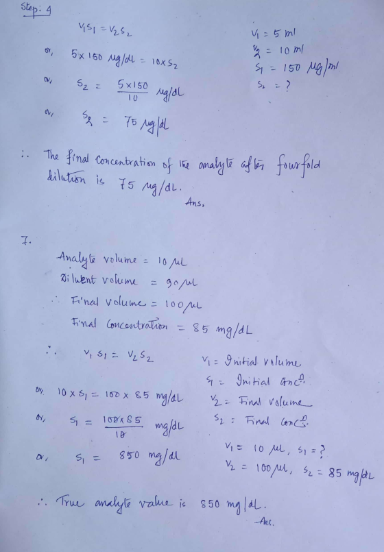 Step: 4 or a a vs, = V252 5x150 mg/l = 10xS2 Sze 5x150 ugfal = To ng lal V = 5ml V = 10ml si = 150 Mg/ml S = ? i. The final c
