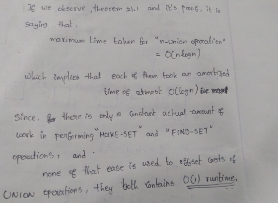 If we observe theorem 2101 and its proof, it is saying that, maximum time taken for n-Union oparation = OCnlogn) which imp