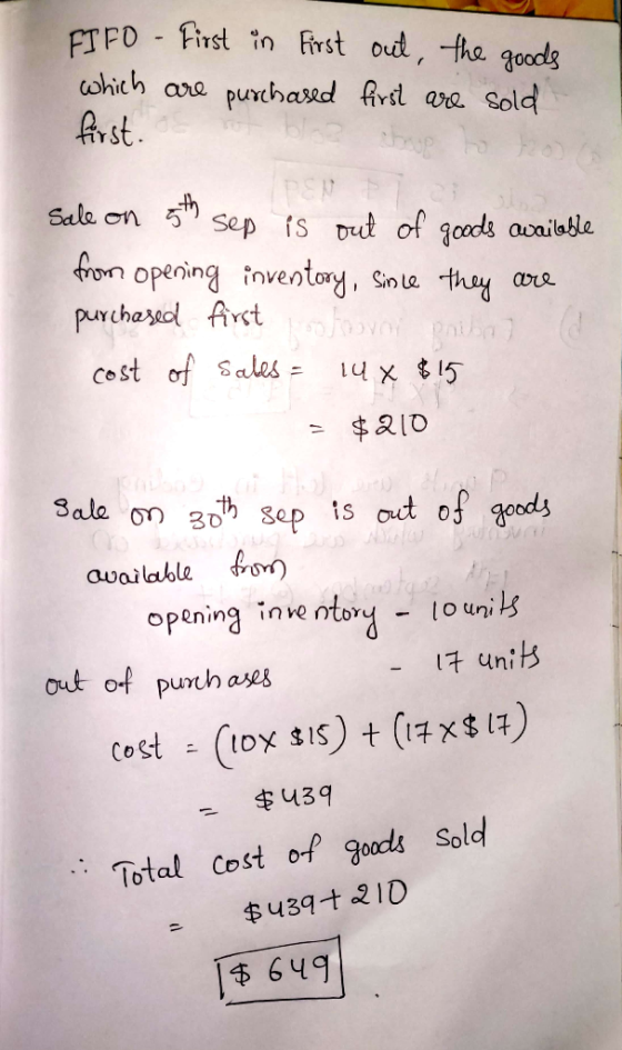 FIFO - First in First which are purchased first. out, the goods first are sold Choop to to Sale on 5th Sep is out of goods av