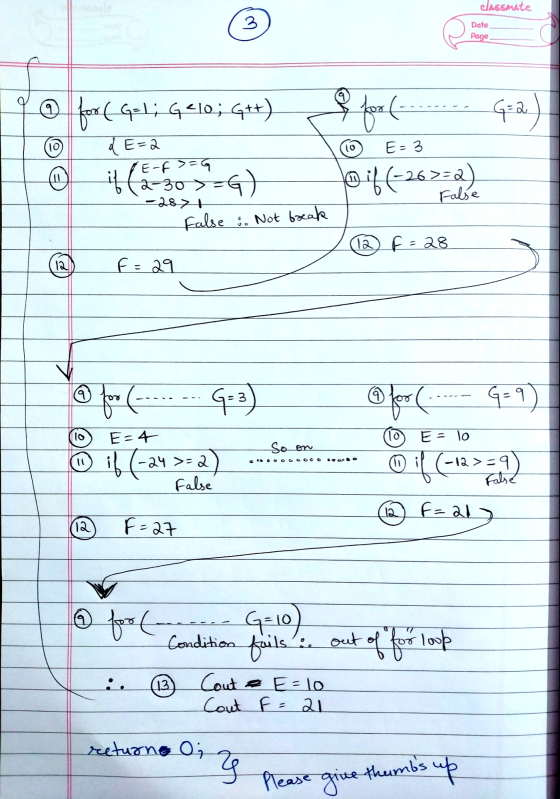 classmate Date Page @ fool Geli G<10; G++) & E=2 $ tou (r.. G-a) © E= 3 if (-26=2) if (2-1 )=G) - False .-2877 - False å. Not