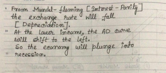 . From Muendel- flemming [ Interest - Parily the exchange rate will fall [ Depreciation) At the lower income, the AD Curve wi
