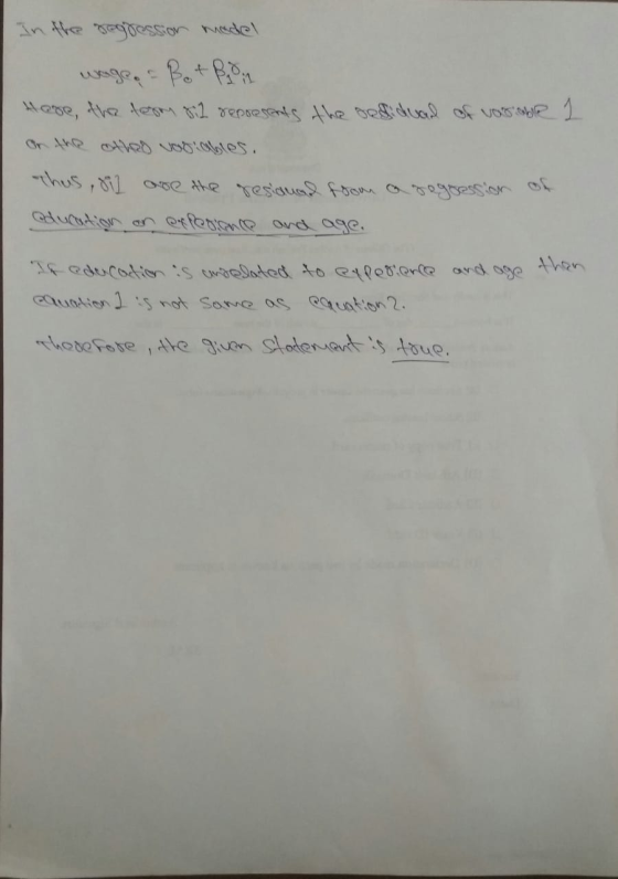 In the regression model - Hore, the term &l represents the solidual of vorable 1 thus, dil are the residuad from a regression