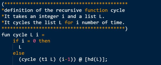 ********************************************** *definition of the recursive function cycle *It takes an integer i and a list