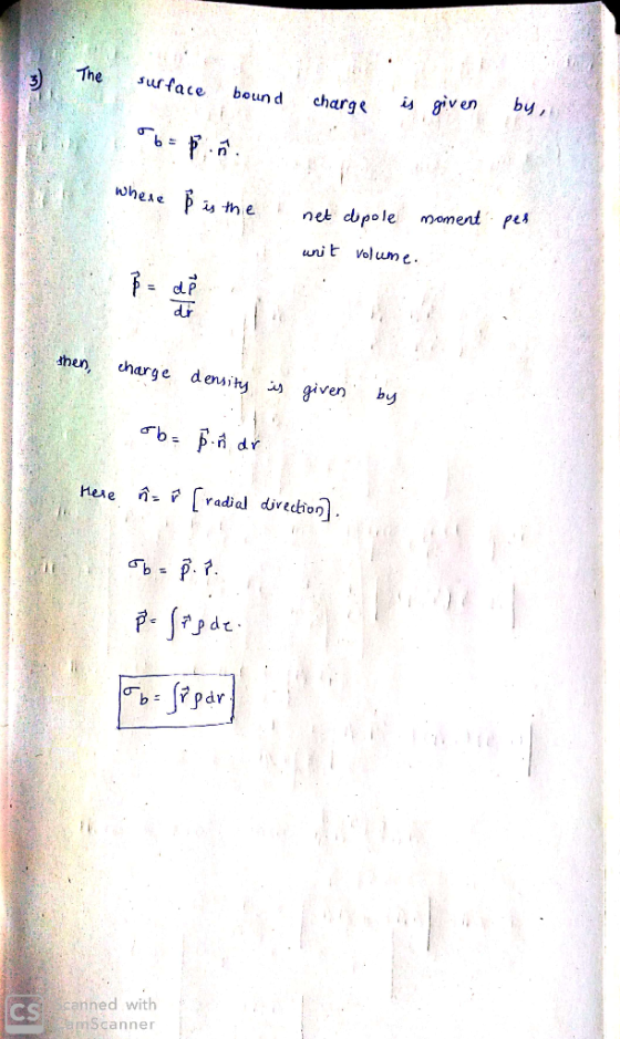 surface bound charge is given by, Where is the net dopole moment pes unit volume. na charge density is given by ob= B. nar Me