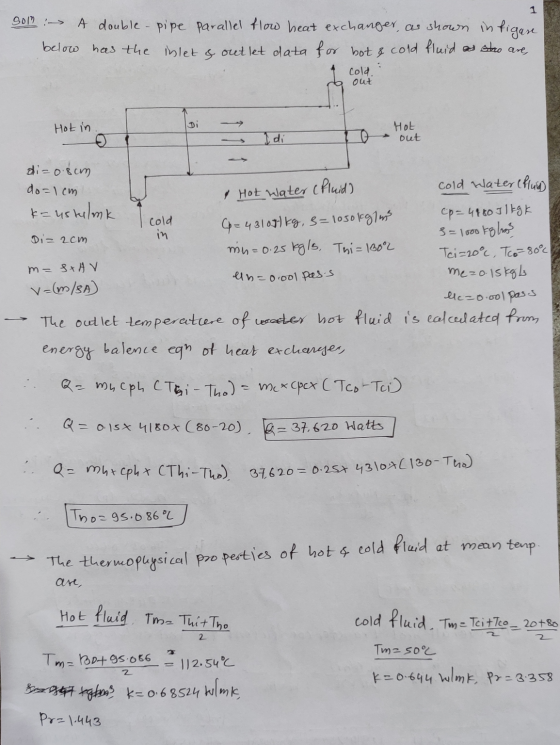 1 90 :-> A double-pipe parallel flow heat exchanger, as shown in figare below has the ihlet & outlet data for bot & cold flui
