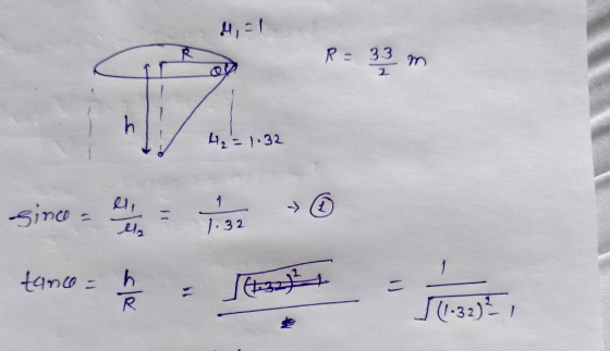 R = 33 33 m 4,- 1.32 since = el llo 1.32 tanco = he (1-32),
