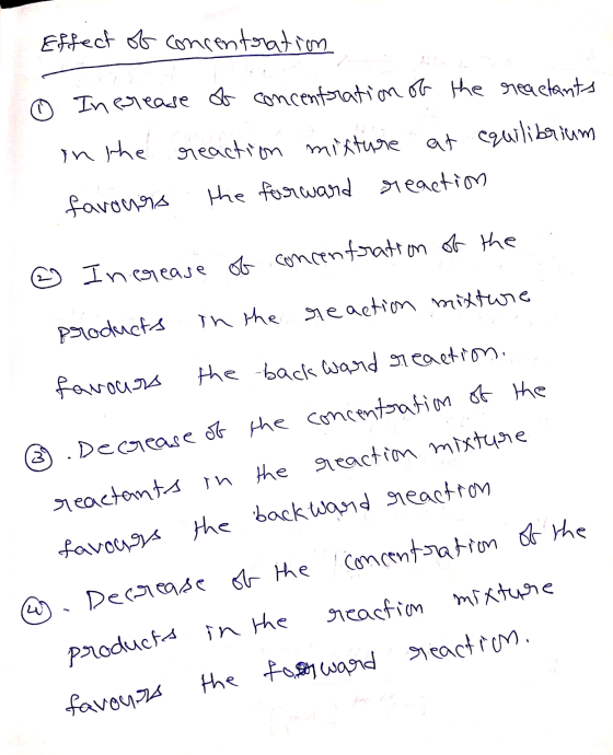 Effect of concentration © Increase of concentration of the reactants in the reaction mixture at equilibrium favours the forwa