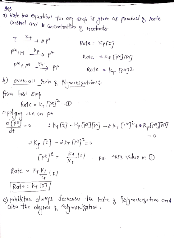 And a) Rate la equahon for any Steb is given as Produt rate Constant and Contentnation Hectontó Kt Rate = Kp Rete kp( KT Rate