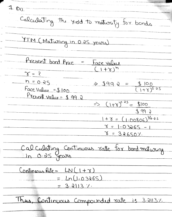 ------...------- I au). - Calculating the yield to maturity for bonds YTM (Matwing in 0.25 years) ---------- Present bond Pri