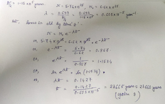 t? 1.15 x 0 years. Na 5.74x1625, No 2 6.62 x 1025 d = 0.693 0.693 TA 1.15x 105 lasse is old bérme e 6. 603x10-5 year 1. leb