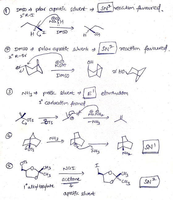 DMD a pear aprotic scluent » (sopa reaction favoured 2°R-I DMSO @ DMSO s polas aprobic sawent » (SN?) reaction favoured, 2° R