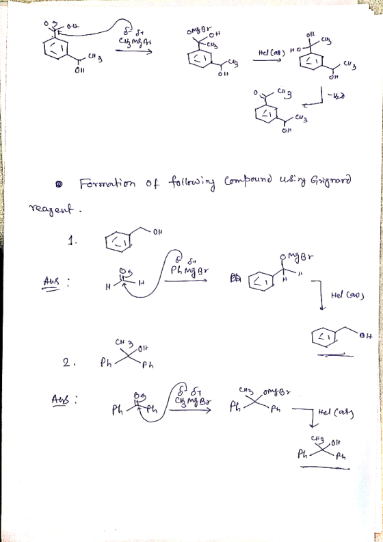 Ке ong Br. он С а б - 5 м + не (4) но с . Ou он - of following compound unsing Grignard дела. Е, АУа . Formation reagent . 1.