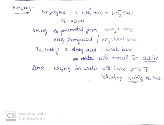 NHYNO, : 3. NHGNO, Ca Nhy (aq) + No cas) I aq: agous. Nhy No is generated from HNO + NH3 HMQ: strong and / NCHWeak bres. The