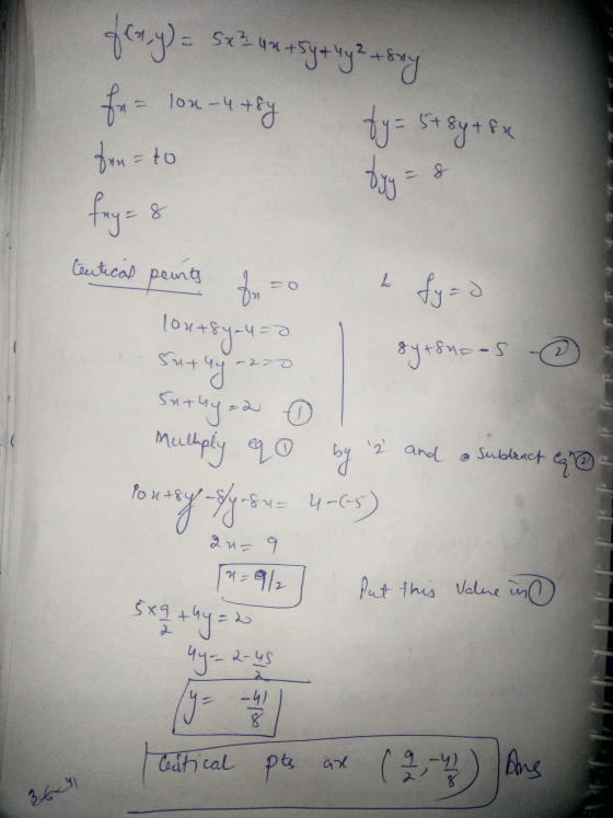 fray) = 5x = 4x + 5y + vy? rsry fo- low-utby fen= to fuy= ty = 57 By + 8x byy = 8 Ceutical points for & fy=d lout8y-450 suthy