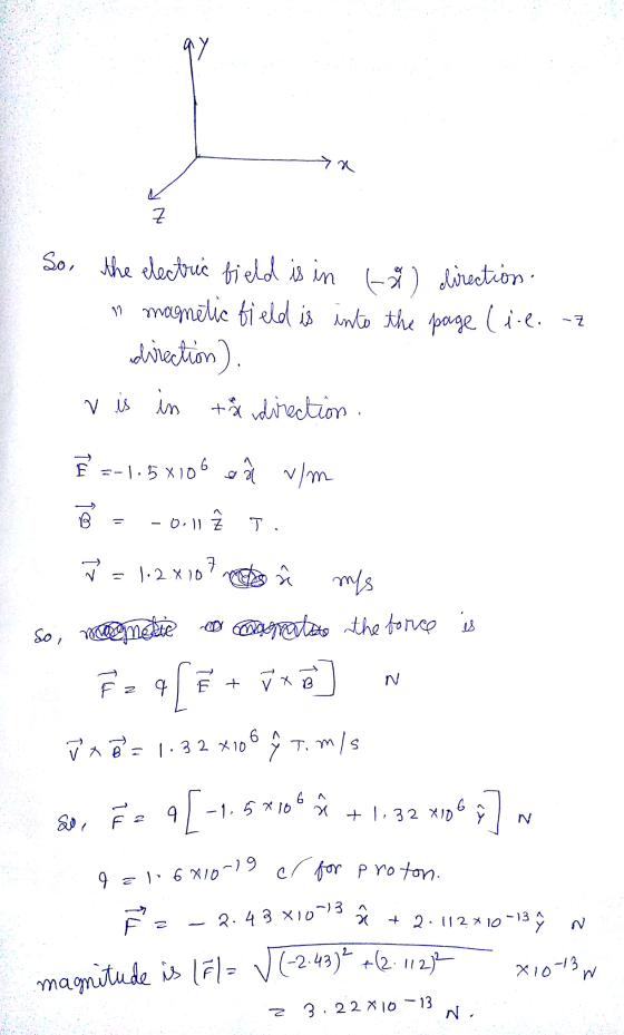 qy ya Z (-) direction - So, the electric field is in n magnetic field is into the page (ie. uz direction) v is in tå directio
