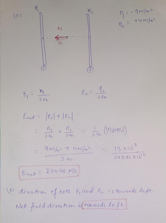 (a) n = - Qnc /m2 n = tunc /m² Enet = leiltle For those (H - 900 /m2 t unom - 13x150 2 to Enet - 734.46 N/c.) 2X8. 85 1012 (6