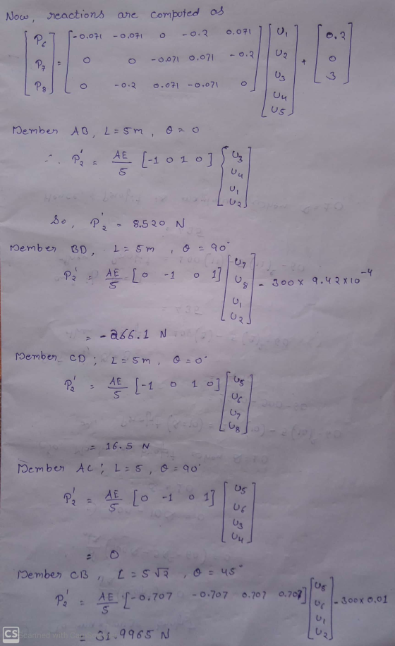 Now, PE reactions are computed as 1.0.071 -0.071 -0.2 0.071 -0.2 02 درد اور Pz -0.071 0.071 و بي) P - 0.2 0.071 -0.071 Un US