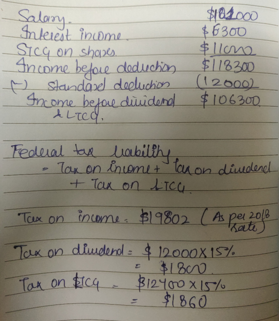 Salary. Interest income on shapes. Income before deduction © Standabel deeluchies Income before dunidend & Lied, $103.000 $63