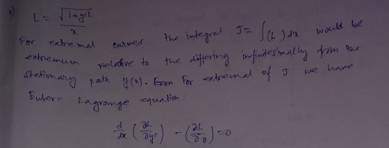 L=1&yea JE Scho dne would be For the extremal carnes extremum have Station integral I due relative to the differing infinites