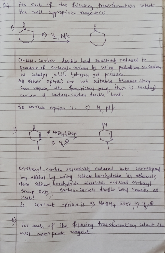 Q4. For each of the following transformation the most appropriate Vergent : select A ey Mb, pdf Carbon, carbon double bond se