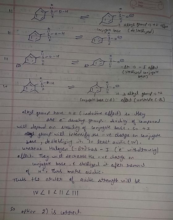 Date Page othfe - O-H - Conjugate base alkyl group =) t I eller (cestablized) CO-H 40 - Br =) - I effect (stablized conjugate