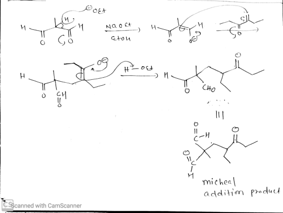 oct 11 Na o Et be Go por I Ceton OG og H ort - H I CHO CH 111 O= C-H I X O= C M micheal addition product Scanned with CamScan