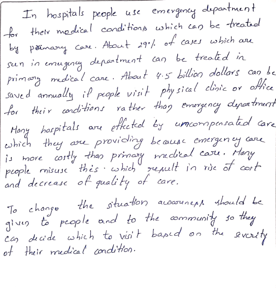 In hospitals people use emergency department for their medical conditions which can be treated I by primary care. About 29% o
