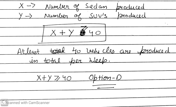 -> - X y Number of Number of I X+Y sedan suns 40 produced produced produced At least total 40 vechi cles are - in total per