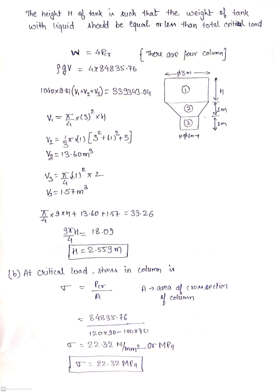 The height it of tank in such that the weight of tank with liquid should be equal or lem than total critical load - 4 Por {Th