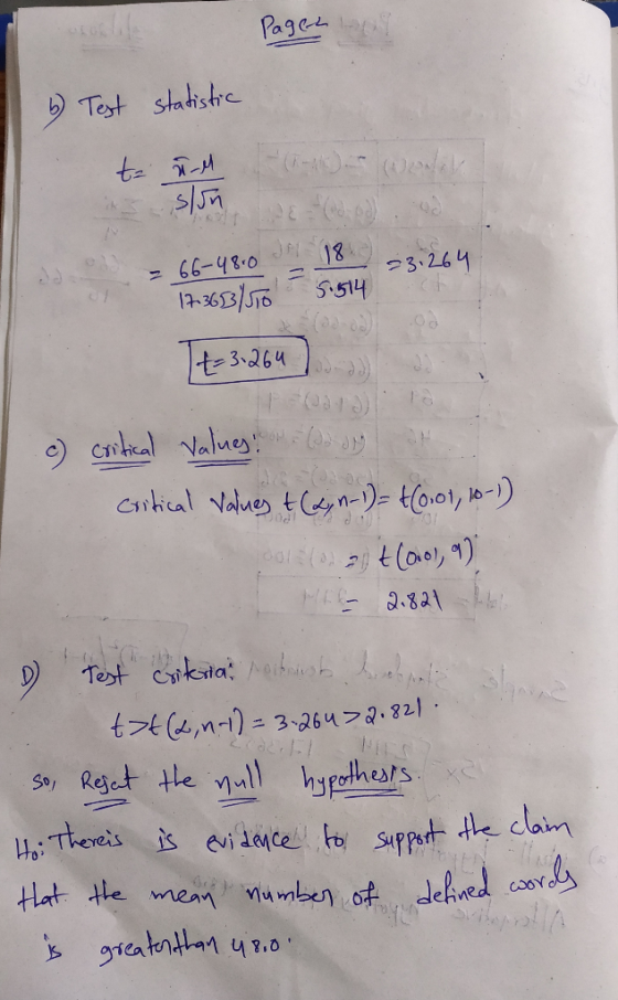 Page on 6 Test statistic A slun DE (ca). - 66-48.0 JH 18 231264 elde 17.363/50 - 5.514 1723.264 ) 3) a c) critical values of