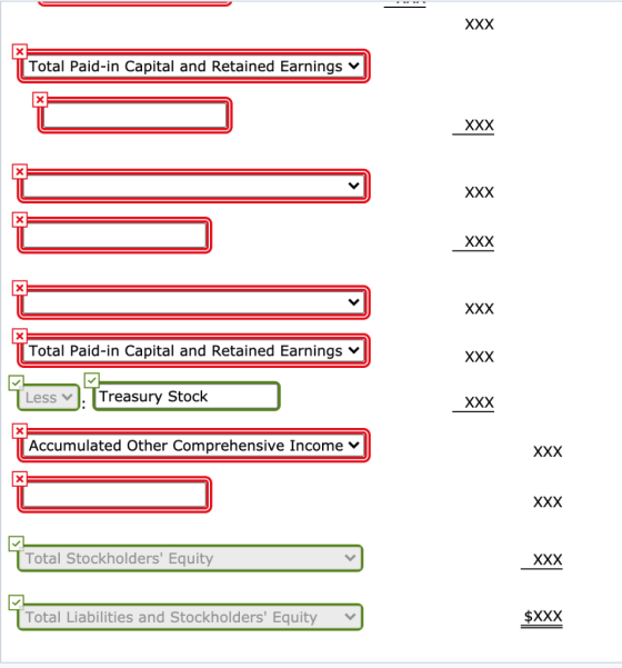 XXX x Total Paid-in Capital and Retained Earnings XXX XXX XXX XXX Total Paid-in Capital and Retained Earnings v XXX Less Trea