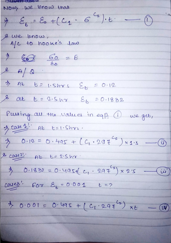 Now, we lonow that 6C2 ).to EL - Eo + (ca. 6 & we onow, Ale to hookes law * ZE co 8 A AL → AL t = 1.5hrs Eo -0.12 8 at € = 2