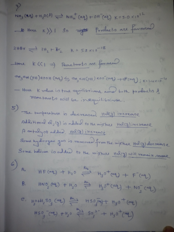 NH₃ (49) + H₂O(l) Nhut (aq) + oH (aq) K = 5.0x1012 to Here k)) I so right Products are favoured 2 HBr - 2H₂ + Brz K2 5.8*10-1