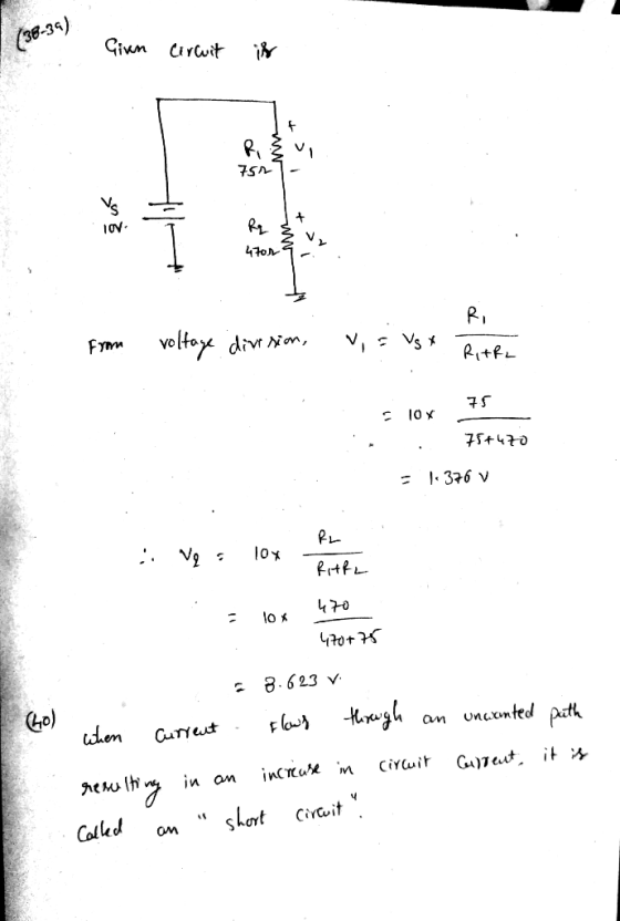 (-34) Giun Cirwit voltoye divr om, Fymm RitfL = 376 v 470 8.623 v uen an unamted pth CuTYet incrcure m CiYCuit short Cirit Co