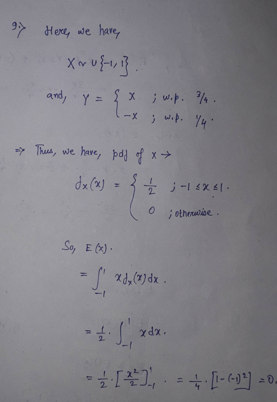 di Here, we have, Xr051, 1}... and, y = 5x ; w.p. %. X lax; wip. 14. i Thus, we have, pod of x» dx(x) = 25; -15231. ( o ; oth