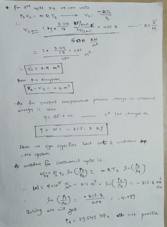 & for 309 wcle 34 we can write P3 - MRT – & V3- MR Q 8.314 komol. K x 433 K = 1 kg x 18 Tegkomol - 500 sooo - Inspirat 439 -