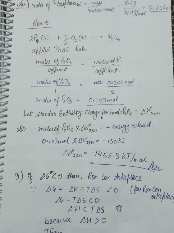 du) males of Pheaphoress = mass 4 - mod) molan mass - 6025 = 0.206ml Rxn & 2P 2 (S) +50₂ (9) PROS applied POAC Rule males of