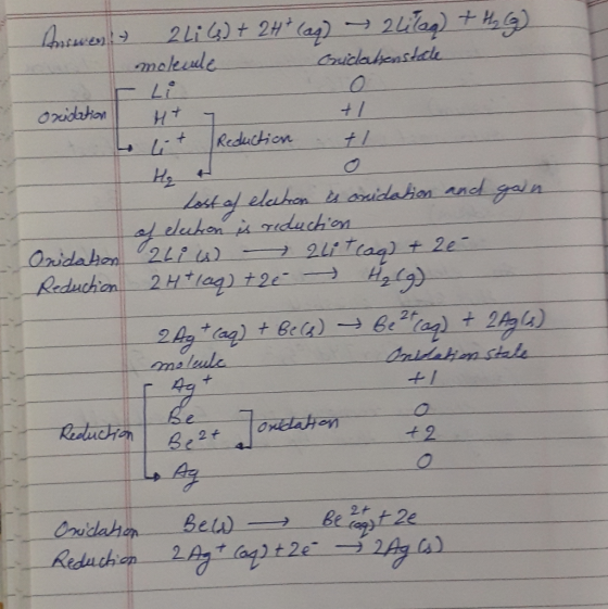 Answen! - 211 ) + 2H+ (ag) ~ 240g) + H₂G) molecule Grudlakenstale oxidation H+ let 7 Reduction 1 lost of election is onidatio