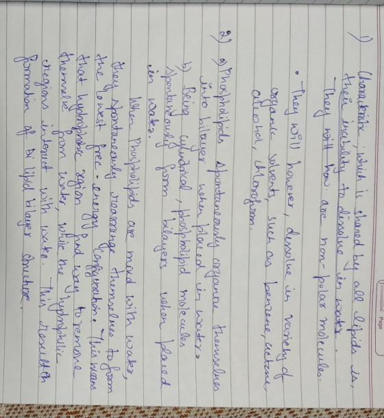 Page Charackristic; which is shared by all lipids is, ther inability to dissolue in water They will how are non-polar molecul