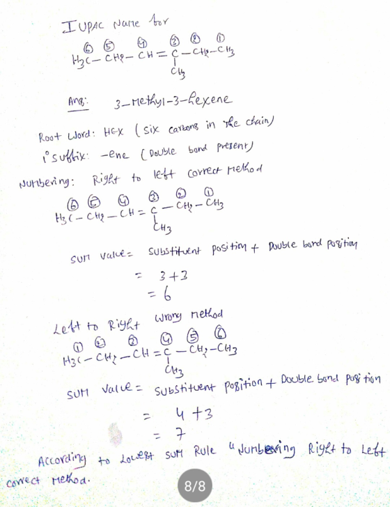 I UPAC Name for H₂C-CHO-CH=¢-CHI-CH₂ си, ANB: 3-Methyl-3-hexene Rout Word: HEX ( six carbons in the chain) i suffix: -ene (Do
