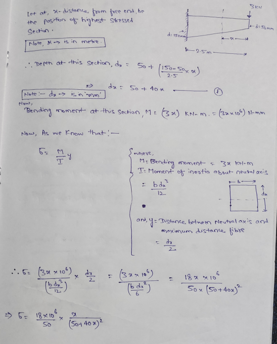 BKN I do 50mm Let at, no distance from free end, be the position of highest stressed Section. Note d is in metre. d: 150mm >