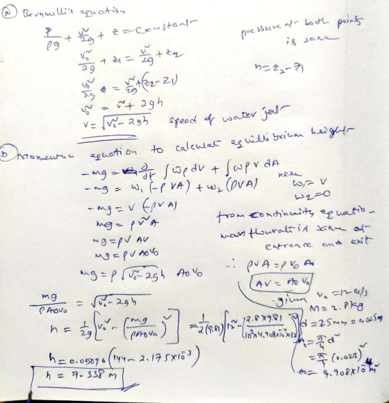 @ Bernoullin equation point z = Coustand onessure of both i jane + + n=2-31 wartagh v=rv5-agh speed of water jal calculat equ