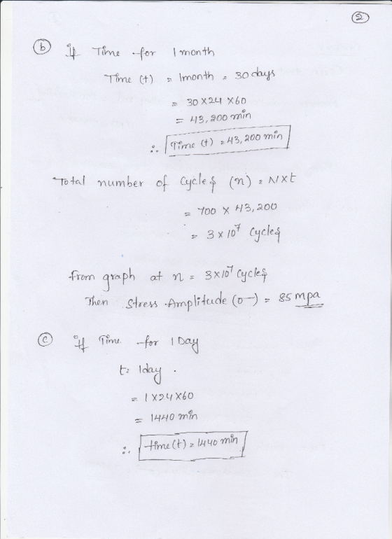 (b) . Time -for l month 30x24 ×60 113,200 γηǐn . I (Time (t) z 시3,200 rnin Todal mumber of Cycles (n) NxE ·too ×ト13,200 お 3x1