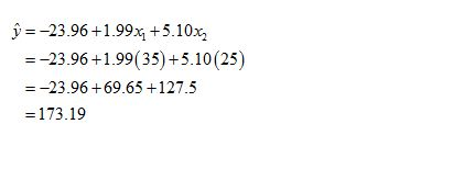 V = -23.96 +1.99x4 +5.10xz =-23.96 +1.99 (35) +5.10 (25) =-23.96 +69.65 +127.5 =173.19