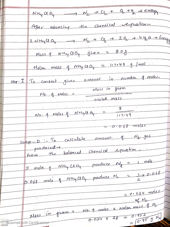 Niyceoy N₂ + C + a + y + energy | After belancing the Cheneical equation- 12 Nhy clou N + 4 + 20 + 420 + Ener - Mass of Nhy C