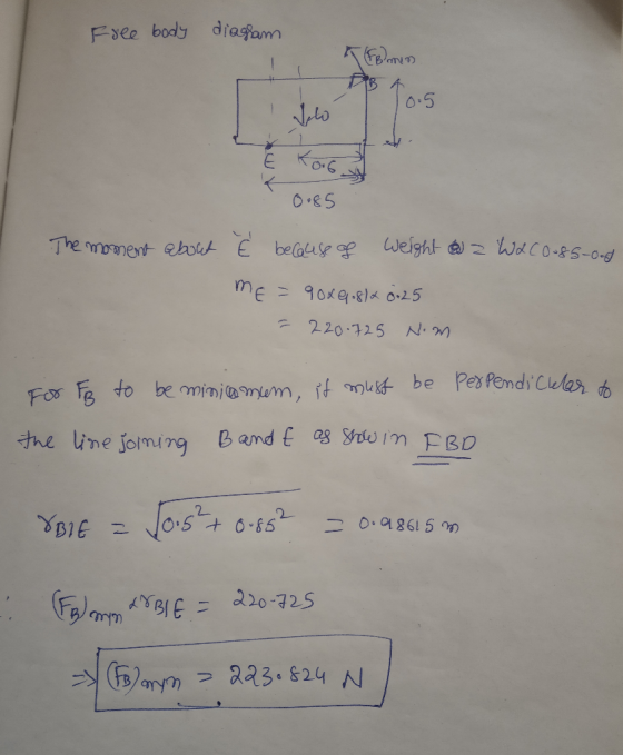 Free body diagram KEBlmen BA 1 Velo 0.85 The moment about a Wacoo85-od Ê because of weight me = 90x908) * 0.25 = 220.725 Nom