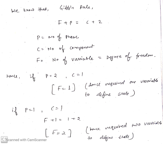 Gibbin Rule, ale know that, Ftp = C + 2 P = No of phase C = Ho of component Ho of variable Degree of freedom. Fz hence, if p