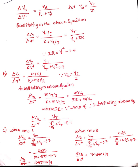 Avoid but id = 1 1 1 1 avt - Rtrd Substituting in the above Equations DVO - HIV Avt Aut R+V/I + IR 17/I IR=V*-0.7 There b)