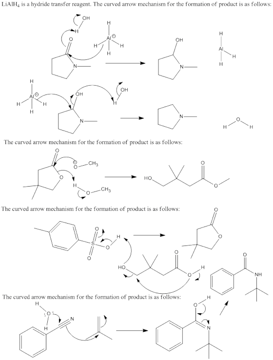 LiAIH4 is a hydride transfer reagent. The curved arrow mechanism for the formation of product is as follows: он он Al он он T